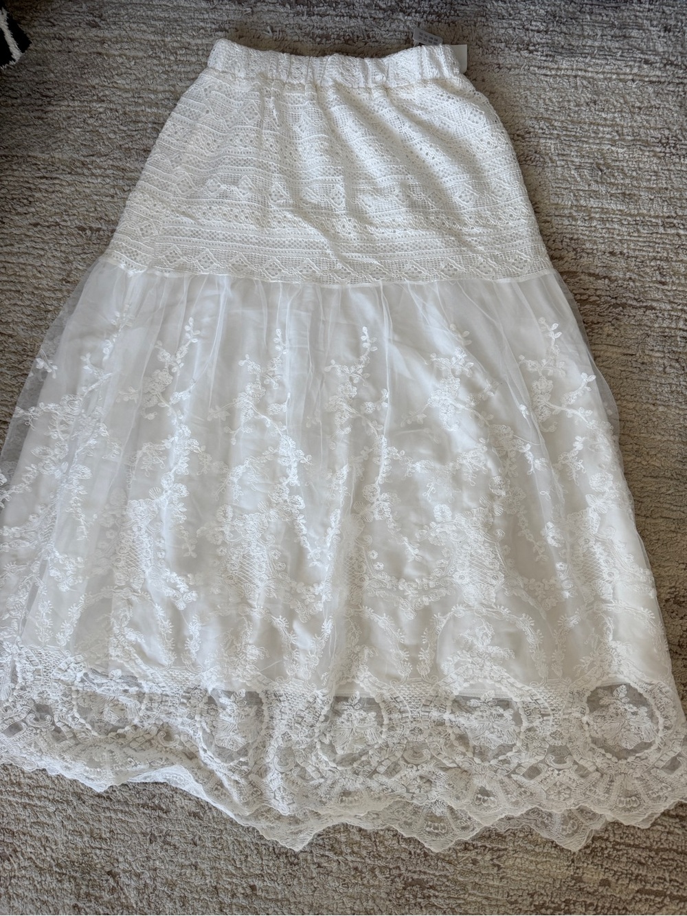 Embroidered White Lace Maxi Skirt